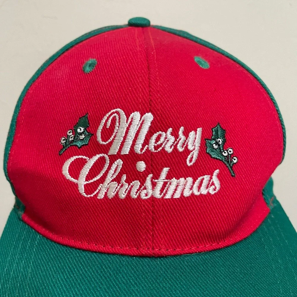 Merry Christmas Embroidered Snapback Hat 100% Cotton Festive Holiday Red Green - Picture 9 of 14